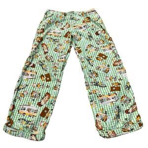 Y2K Paul Frank Pajama Pants Large Straight Leg Gingham Animal RV Travel Print